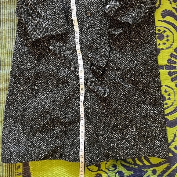 Vintage Wool Herringbone Donegal Tweed Belted Men's  Top Coat 44 Dark Academia - Picture 14 of 14